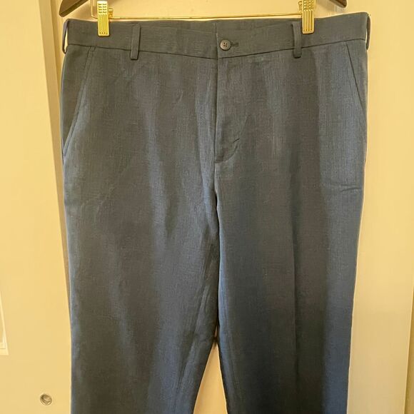 Van Heusen Traveler Men's Blue Dress Flat Front Straight Trousers Pant Size 34 - Picture 4 of 10